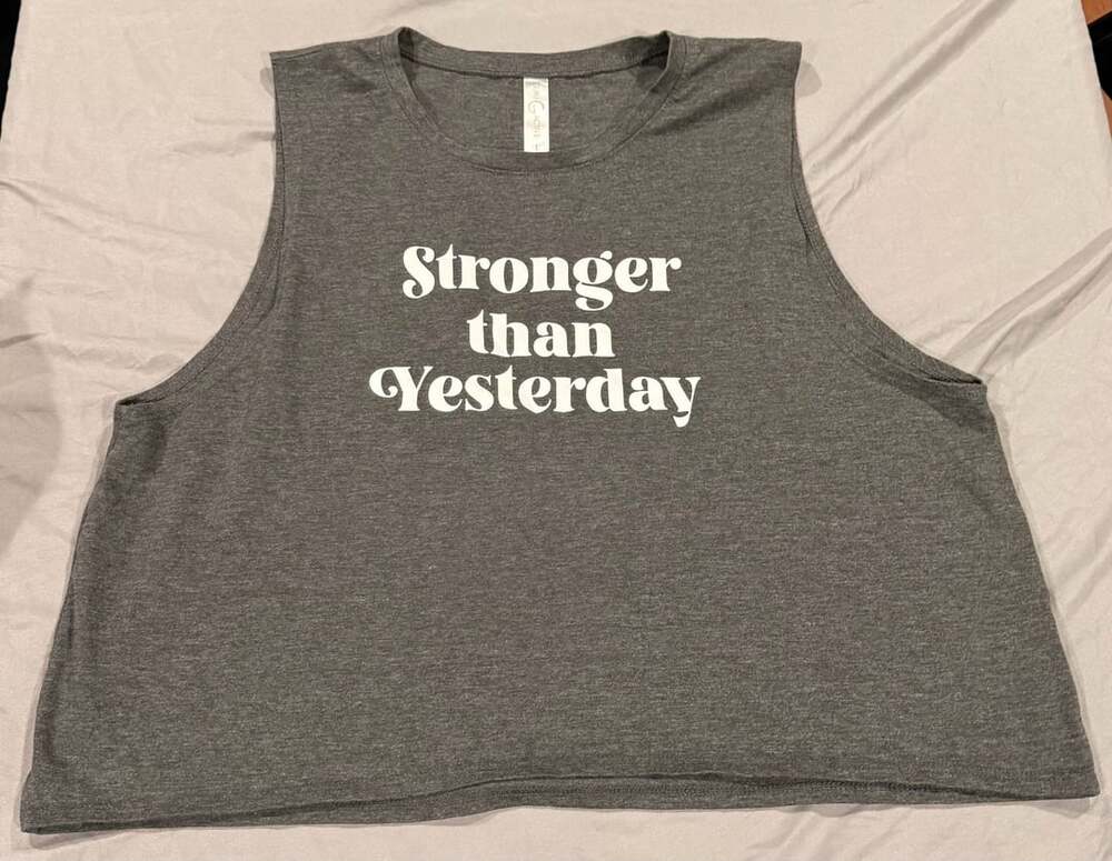 Guru Active Stronger Than Yesterday Heather Gray Workout Tank Top